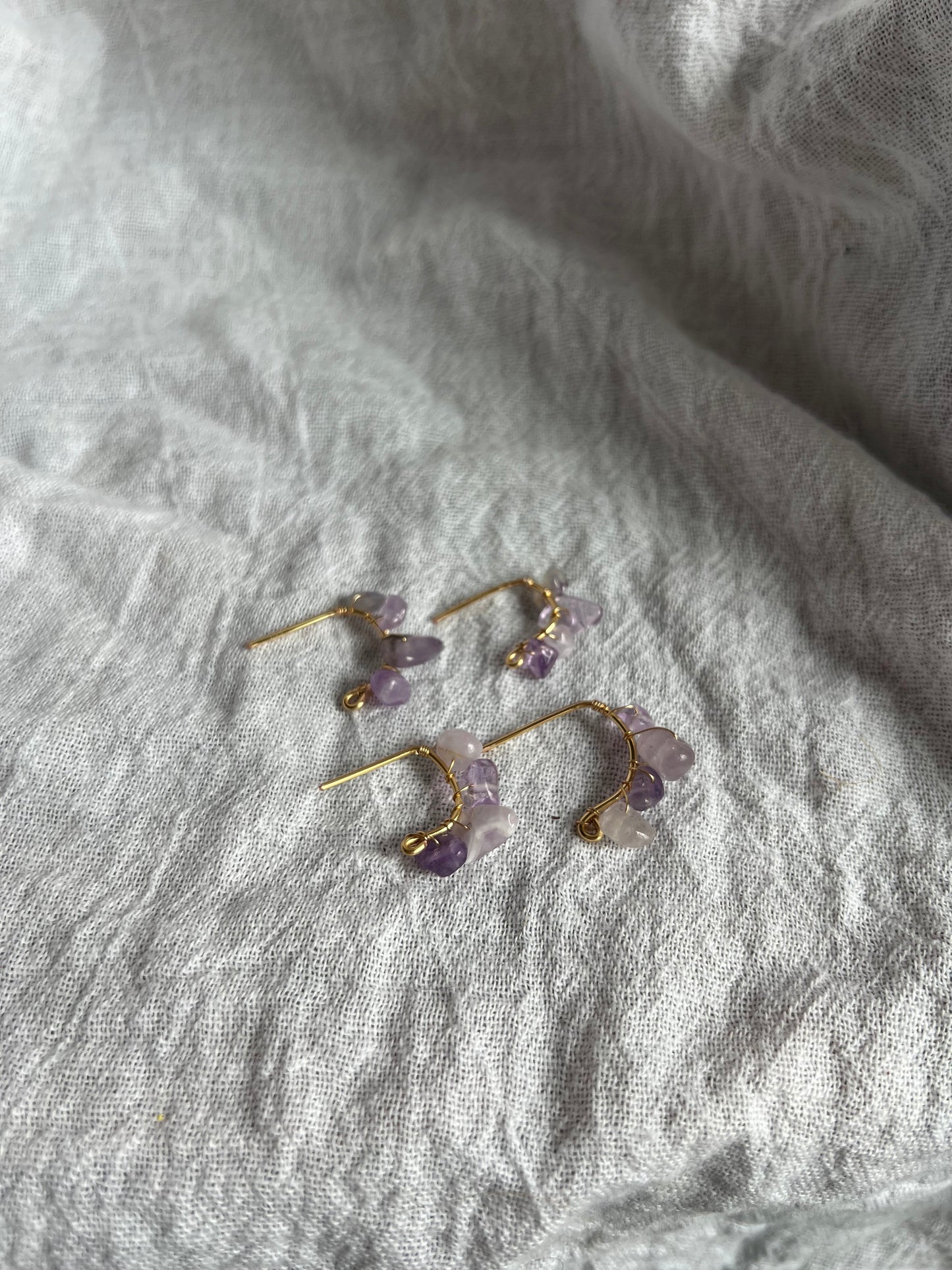 Organic Gemstone Hook Earrings- Mauve and Lavender
