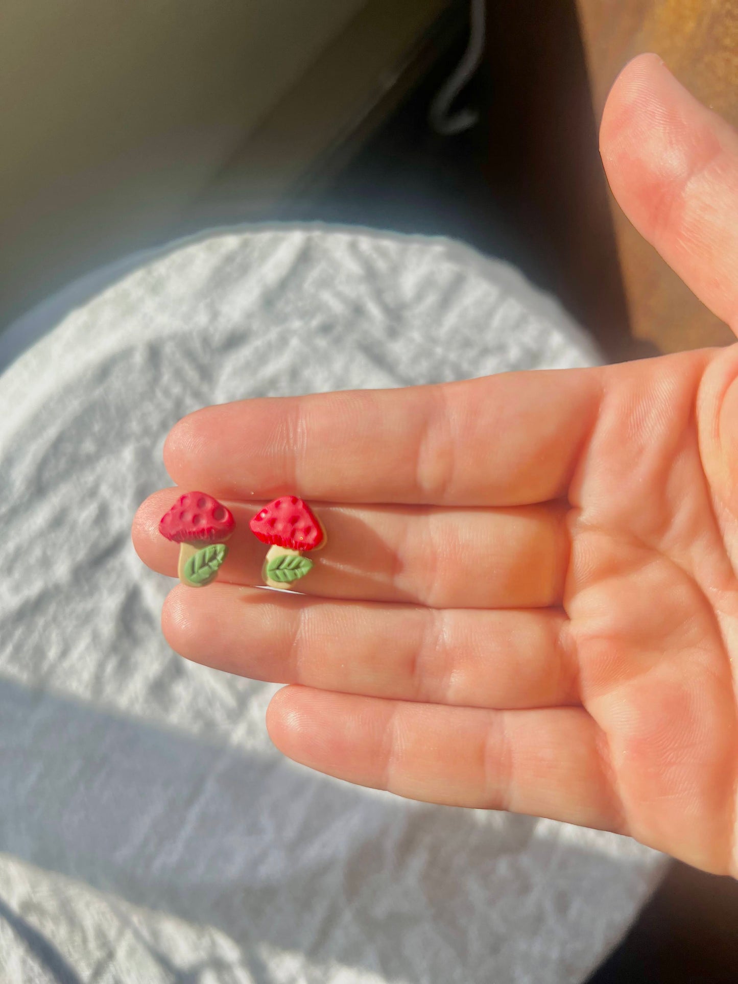 Mini Mushrooms- Polymer clay stud earring