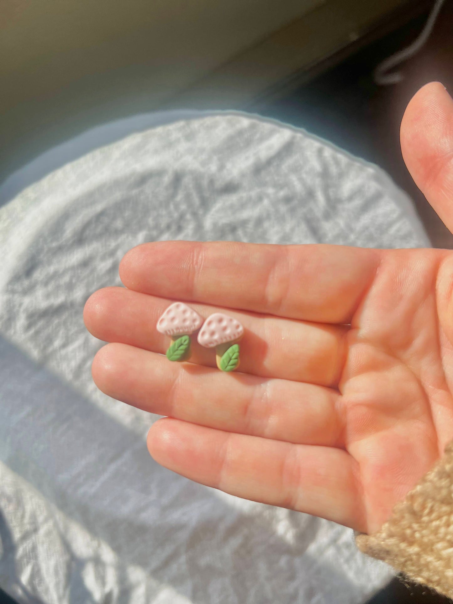 Mini Mushrooms- Polymer clay stud earring